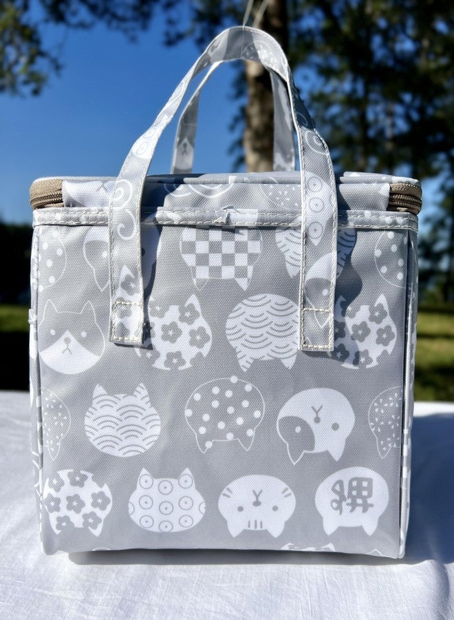 Kwang Min Insulated Lunch Bag for Women/Men, Reusable Lunch Box for Adult,Large Cooler Bag for Office Picnic Beach Tote. Premium Water Resistance Fabric, Light (Patchwork Cat) - Image 5